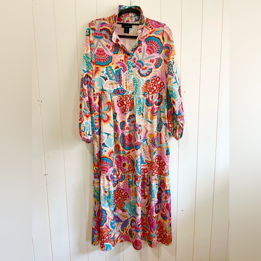 Cynthia Rowley maxi dress floral paisley peplum hem size S Multicolored